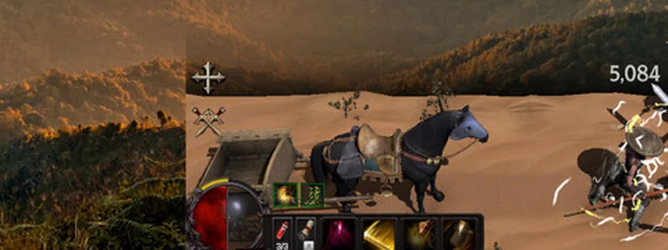 Close view of the horse and cart beside the health orb and hotbar