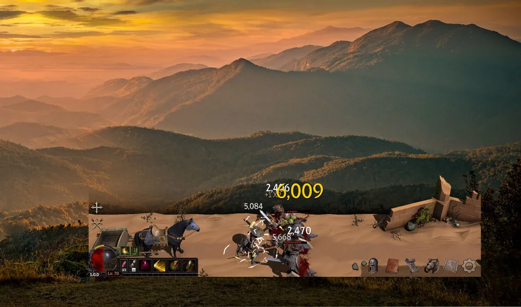 Carriage with a horse pulling it while minions fight and loot beams rise