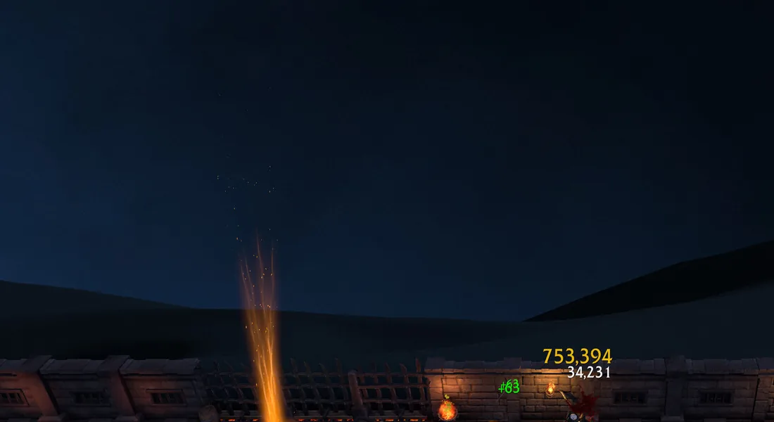 Gold counter above a loot beam rising from a night field